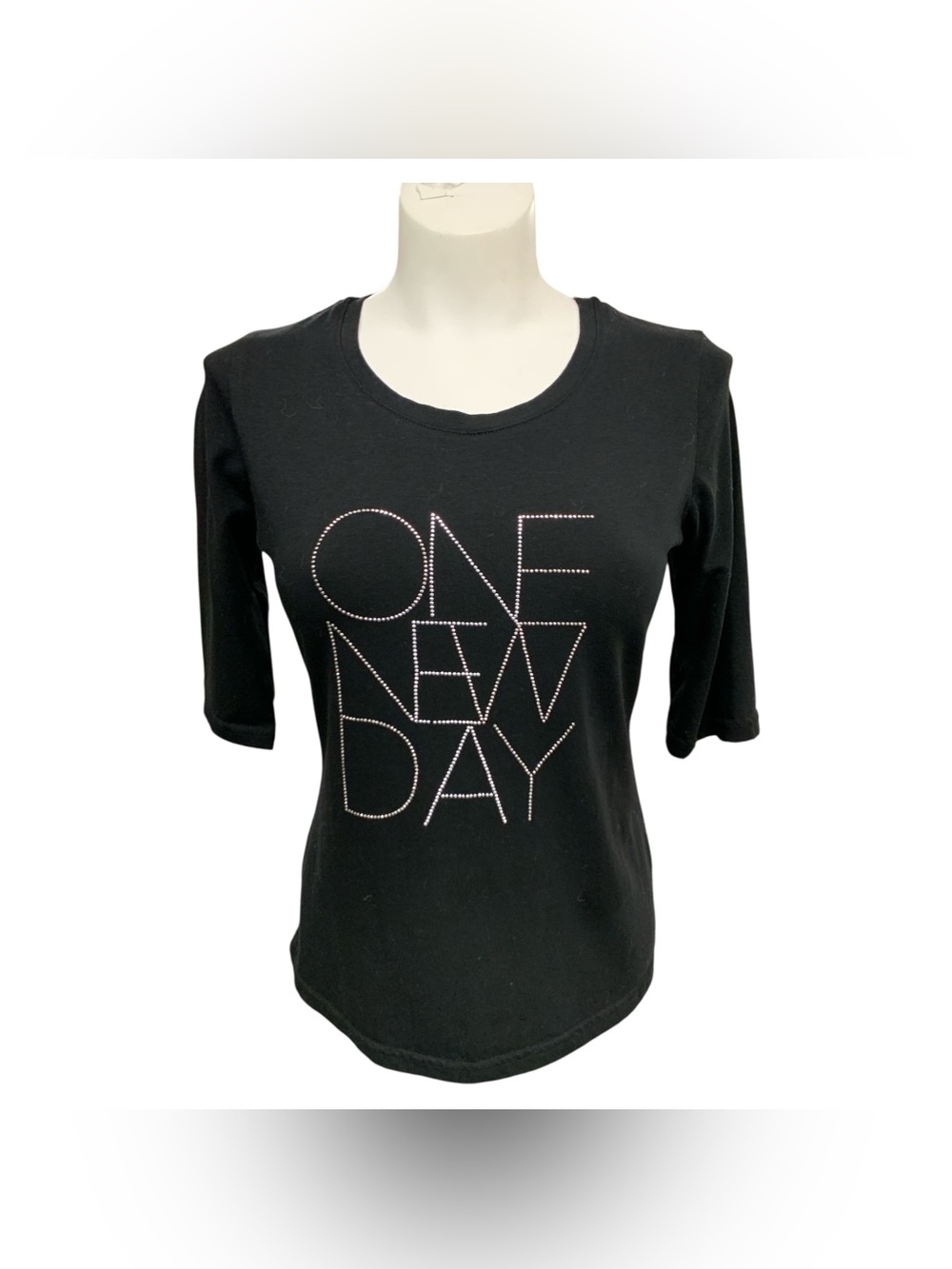 ONE NEW DAY Embellished Black Tee Size S